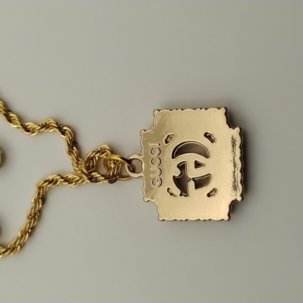 Gucci Rhinestone Charm On A 14K Gold Rope Necklace AUTHENTIC & A Pair Earrings - Picture 2 of 7